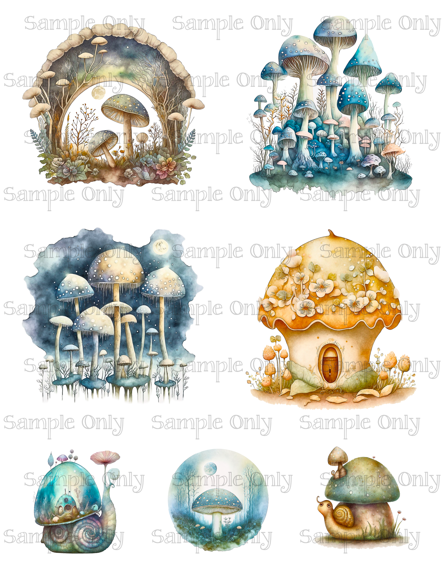 3.5 Inch Toadstool Mushrooms Set-02 Image Sheet For Polymer Clay Transfer Decal DIGITAL FILE OR PRINTED