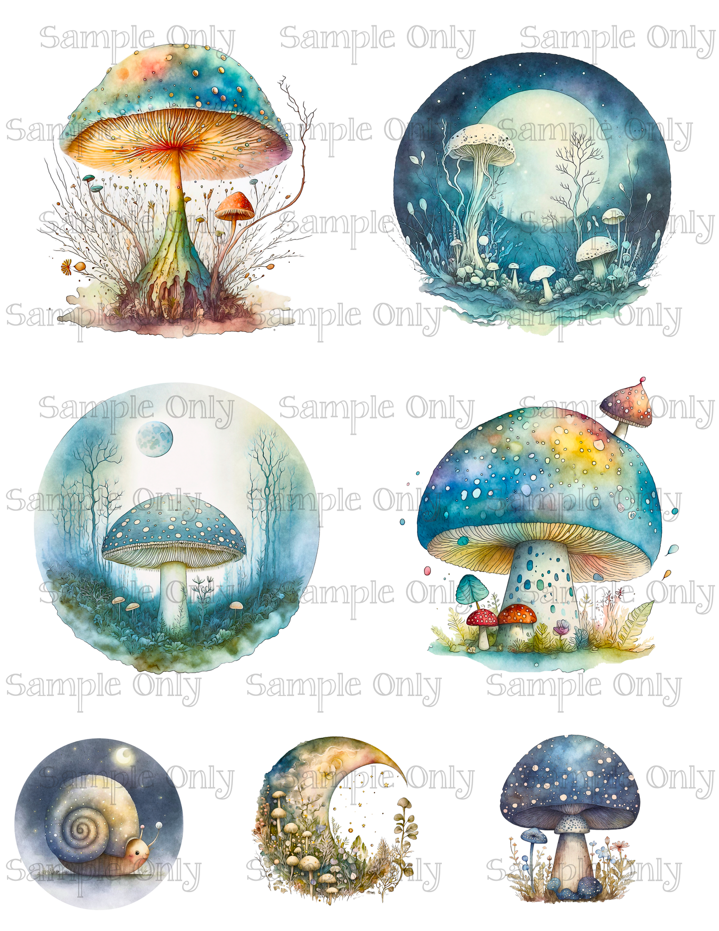 3.5 Inch Toadstool Mushrooms Set-03 Image Sheet For Polymer Clay Transfer Decal DIGITAL FILE OR PRINTED