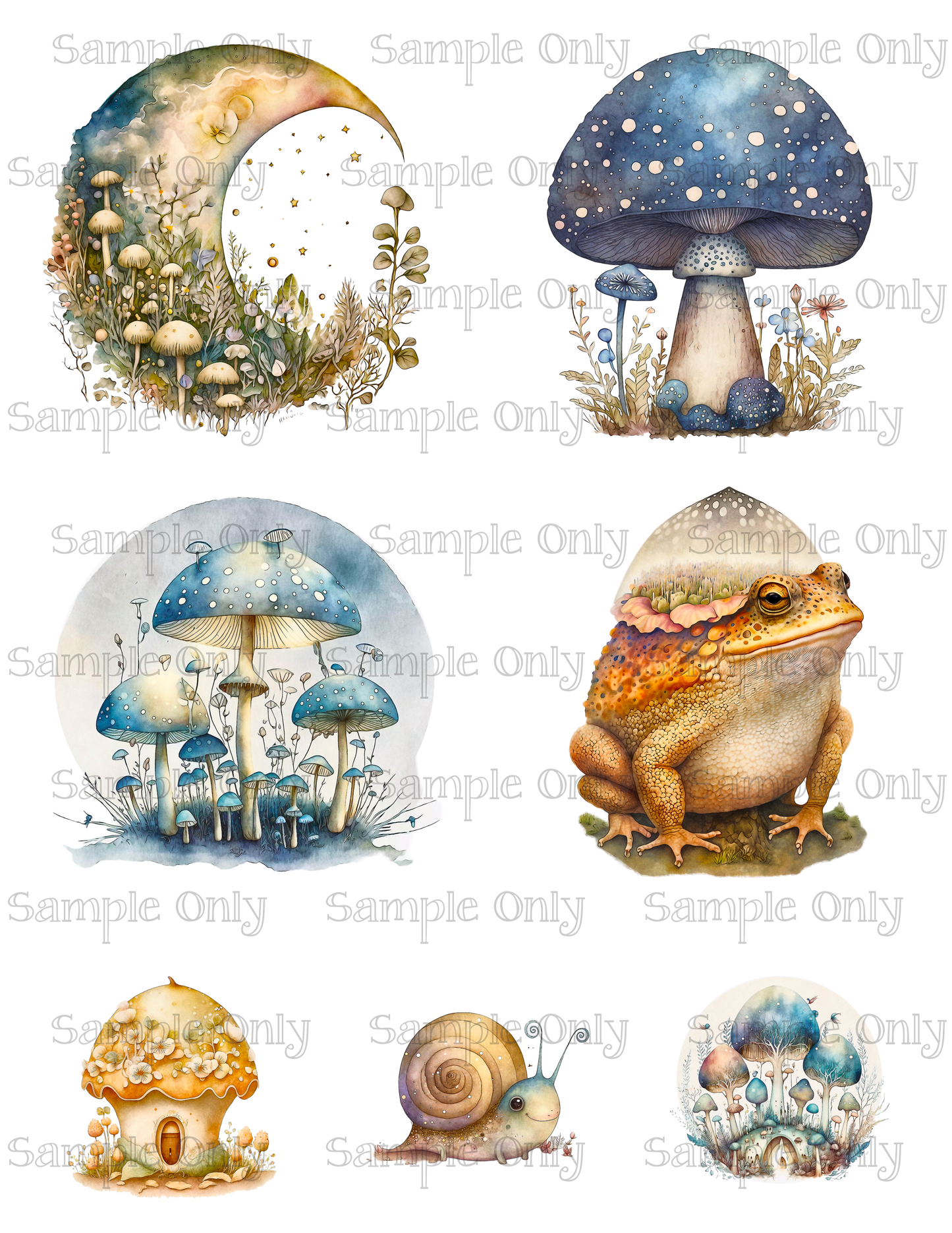 3.5 Inch Toadstool Mushrooms Set-04 Image Sheet For Polymer Clay Transfer Decal DIGITAL FILE OR PRINTED