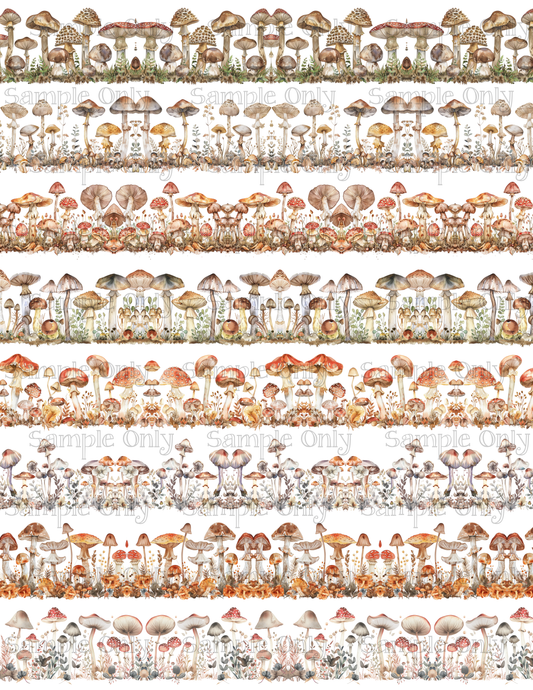 Mushroom Patch Border Pattern Set-03 Image Sheet For Polymer Clay Transfer Decal DIGITAL FILE OR PRINTED