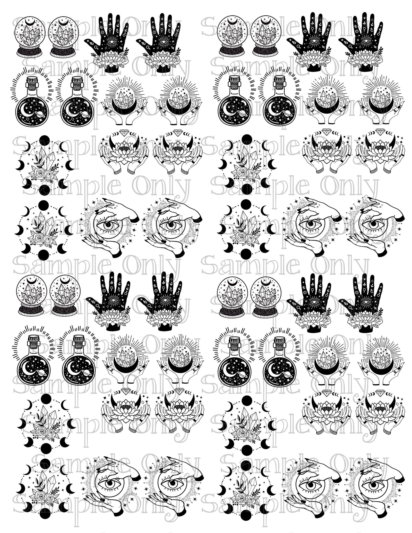 Mystical Crystals and Palmistry DIGITAL OR PRINTED Image Transfer Sheet For Polymer Clay