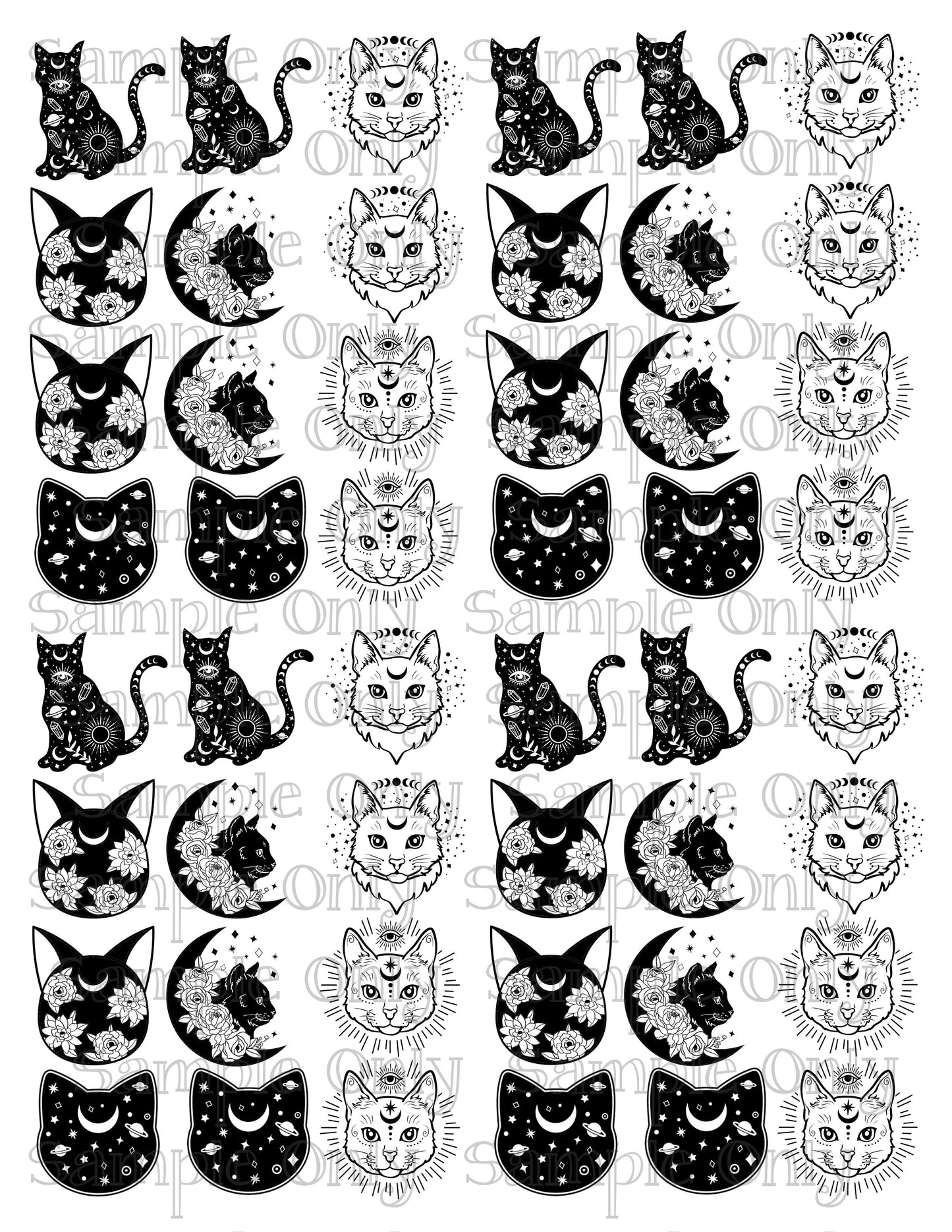 Mystical Kitty Cat DIGITAL OR PRINTED Image Transfer Sheet For Polymer Clay