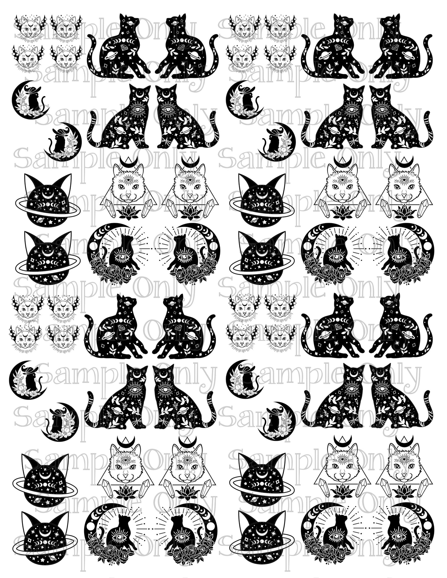 Mystical Celestial Kitty 2 DIGITAL OR PRINTED Image Transfer Sheet For Polymer Clay