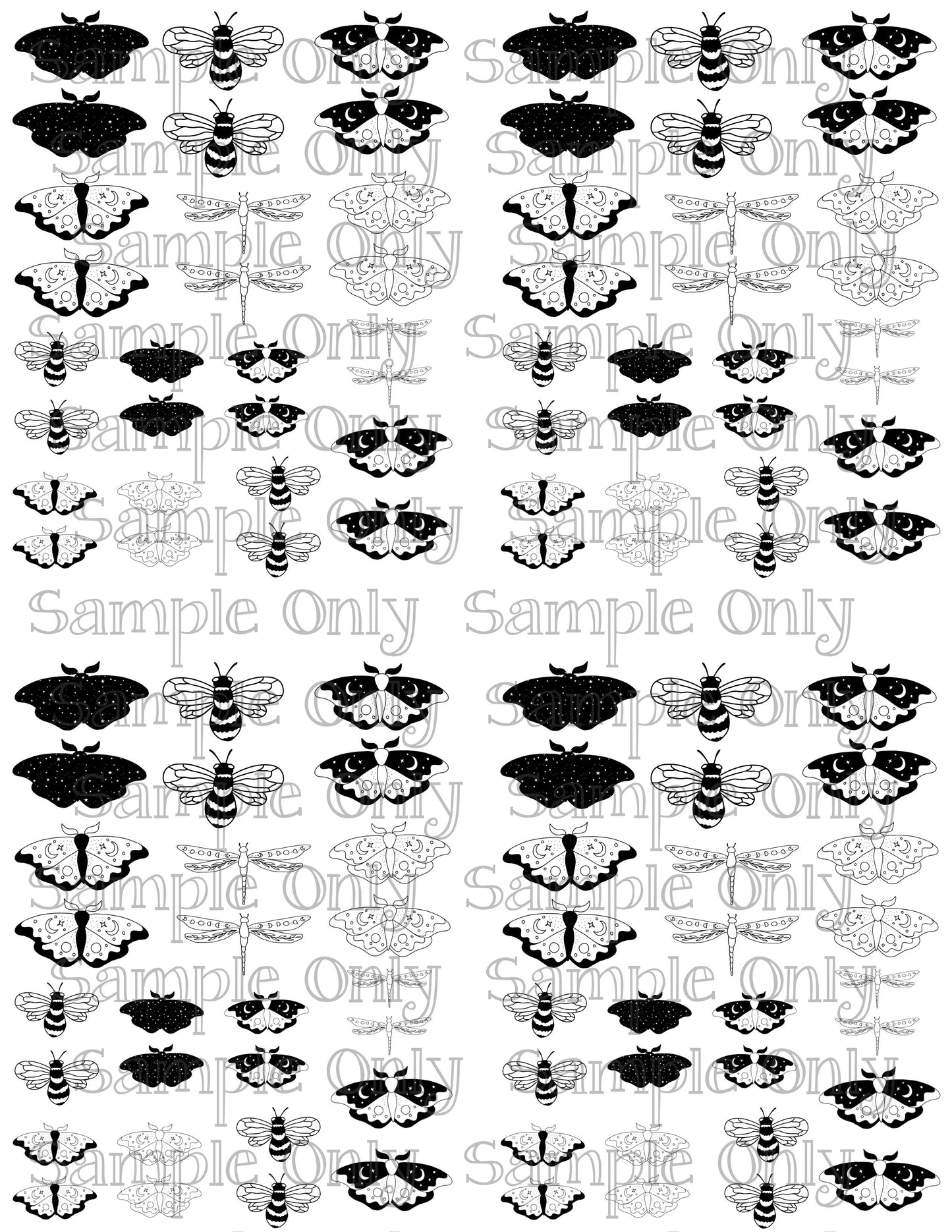 Celestial Insect Moth Dragonfly Bee DIGITAL OR PRINTED Image Transfer Sheet For Polymer Clay