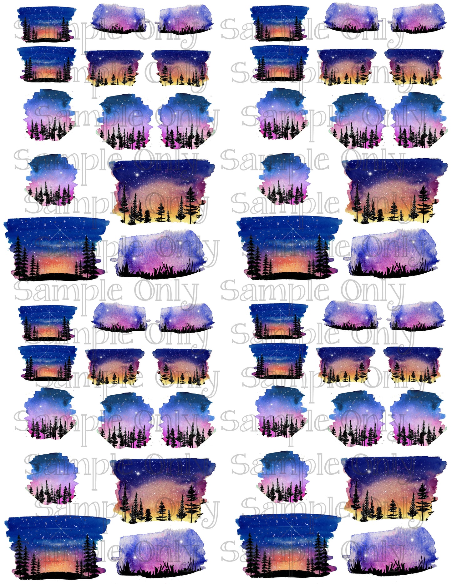Scenic Night Sky Set 1 Image Sheet For Polymer Clay Transfer Decal DIGITAL FILE OR PRINTED
