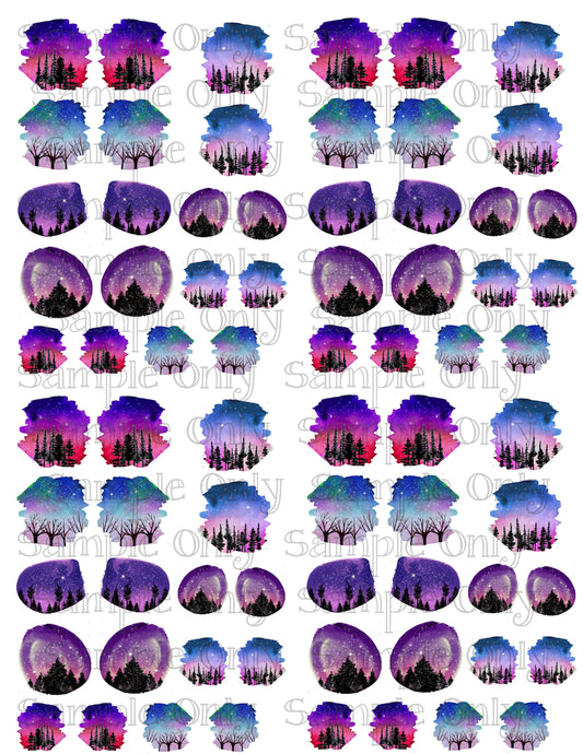 Scenic Night Sky Set 2 Image Sheet For Polymer Clay Transfer Decal DIGITAL FILE OR PRINTED