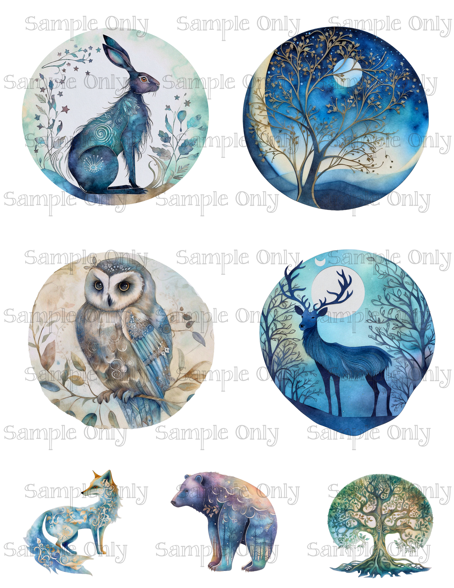 3.5 Inch Nordic Wilderness Animals Set-02 Image Sheet For Polymer Clay Transfer Decal DIGITAL FILE OR PRINTED