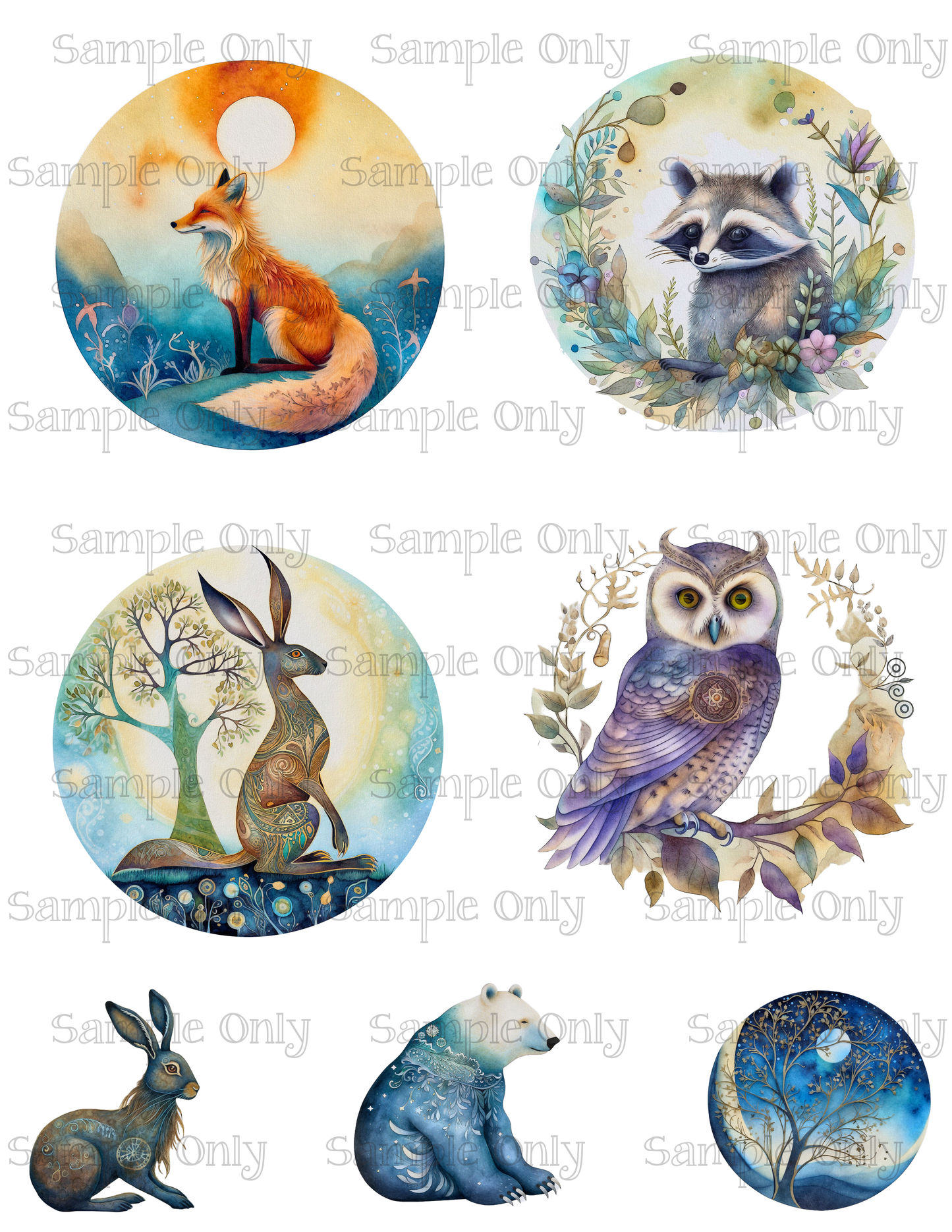 3.5 Inch Nordic Wilderness Animals Set-04 Image Sheet For Polymer Clay Transfer Decal DIGITAL FILE OR PRINTED