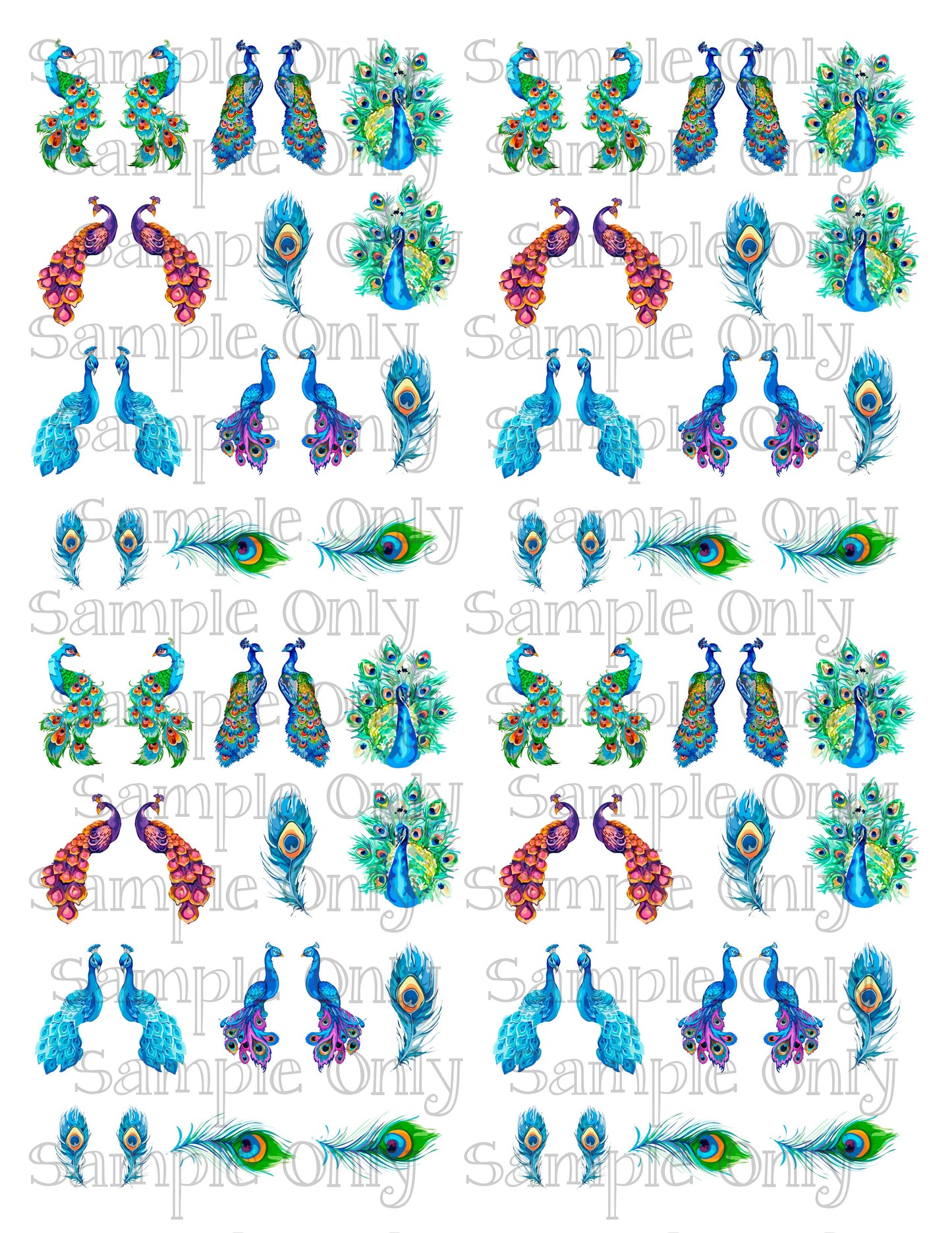 Bright Peacock Birds Printed Water Soluble Image Transfer Sheet For Polymer Clay