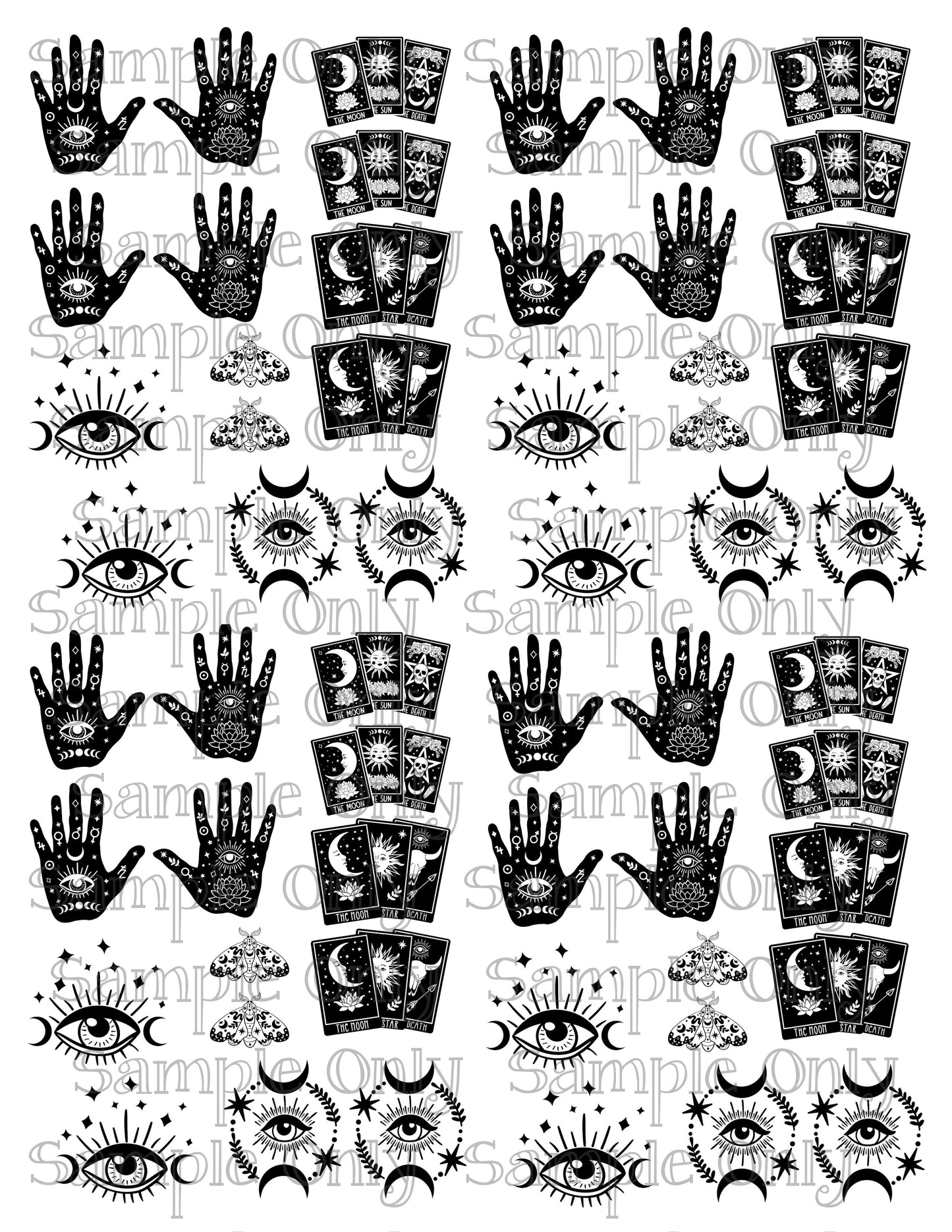 Mystical Palmistry and Tarot DIGITAL OR PRINTED Image Transfer Sheet For Polymer Clay