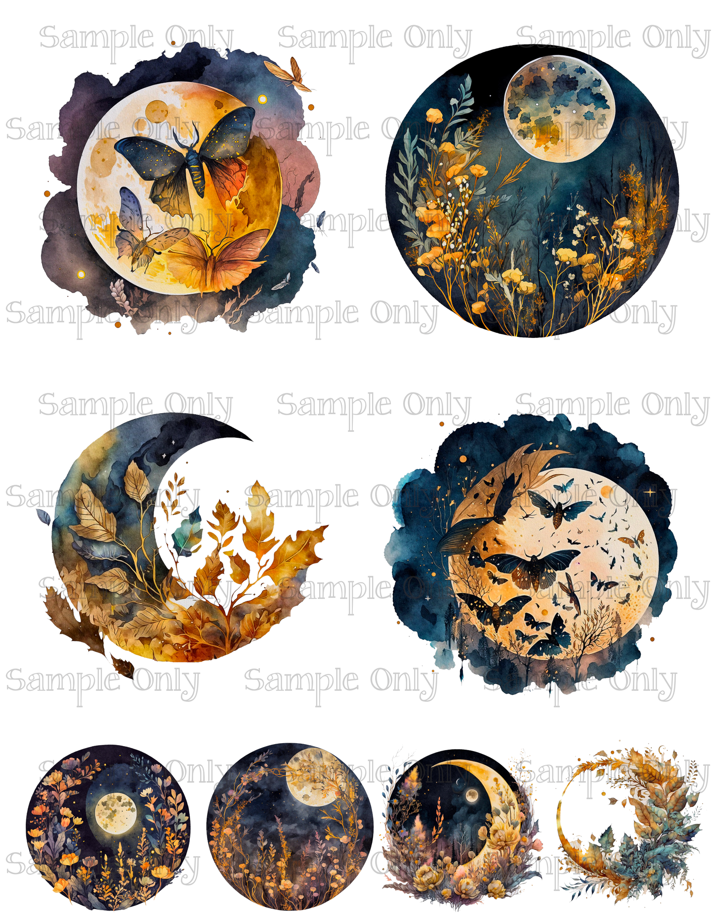 3.5 Inch Phases Of The Moon Set-04 Image Sheet For Polymer Clay Transfer Decal DIGITAL FILE OR PRINTED