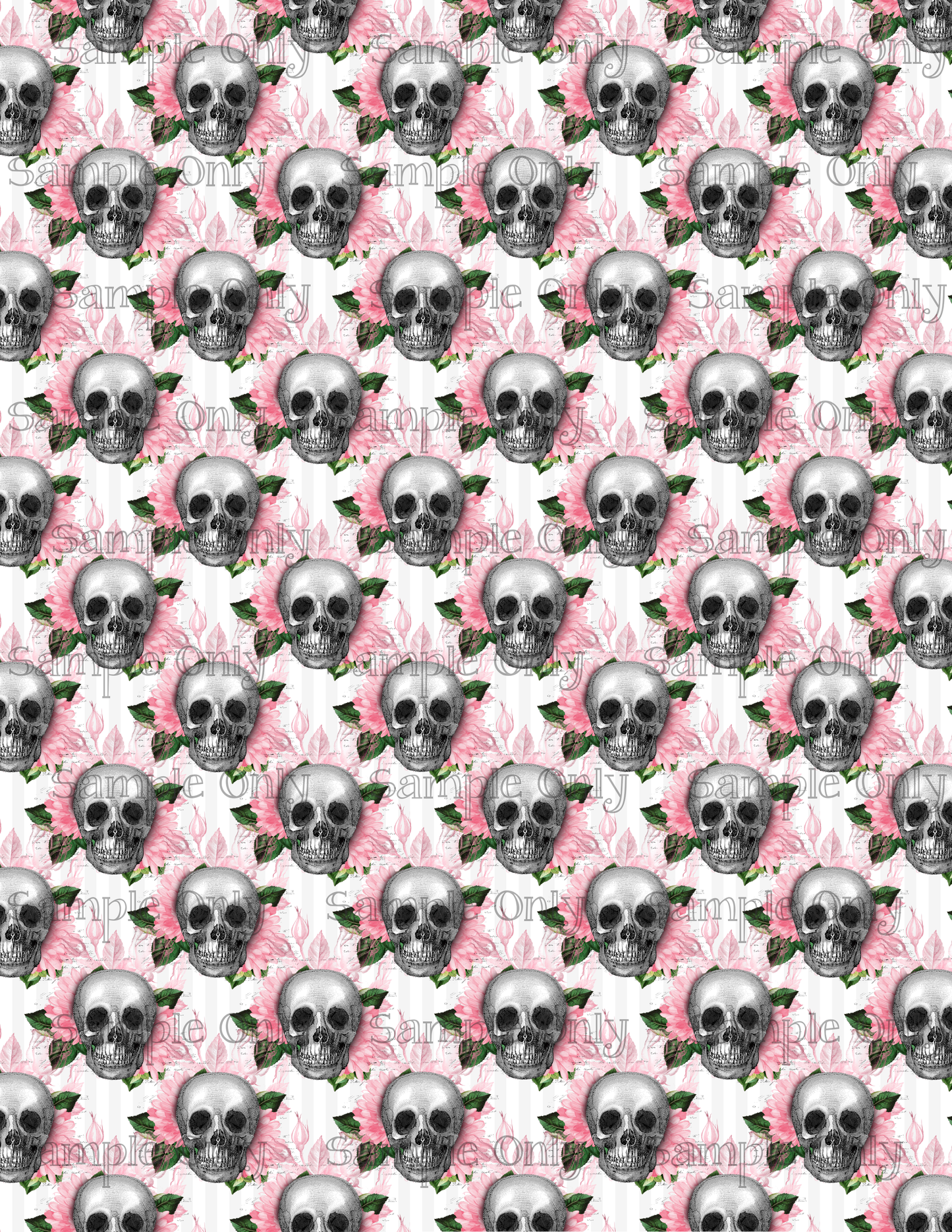 Pink Floral Skeleton Skull Pattern Set-02 Image Sheet For Polymer Clay Transfer Decal DIGITAL FILE OR PRINTED