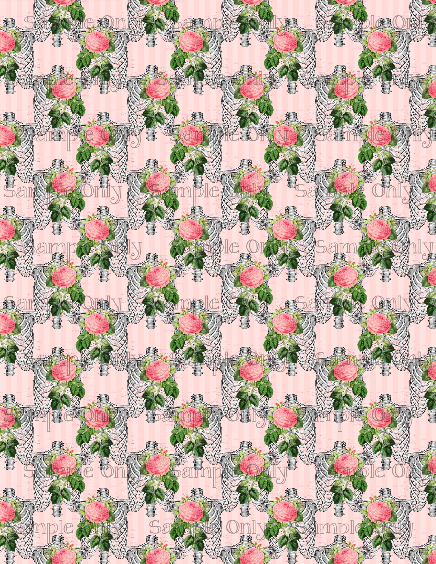 Pink Floral Skeleton Rib Cage Torso Pattern Set-05 Image Sheet For Polymer Clay Transfer Decal DIGITAL FILE OR PRINTED