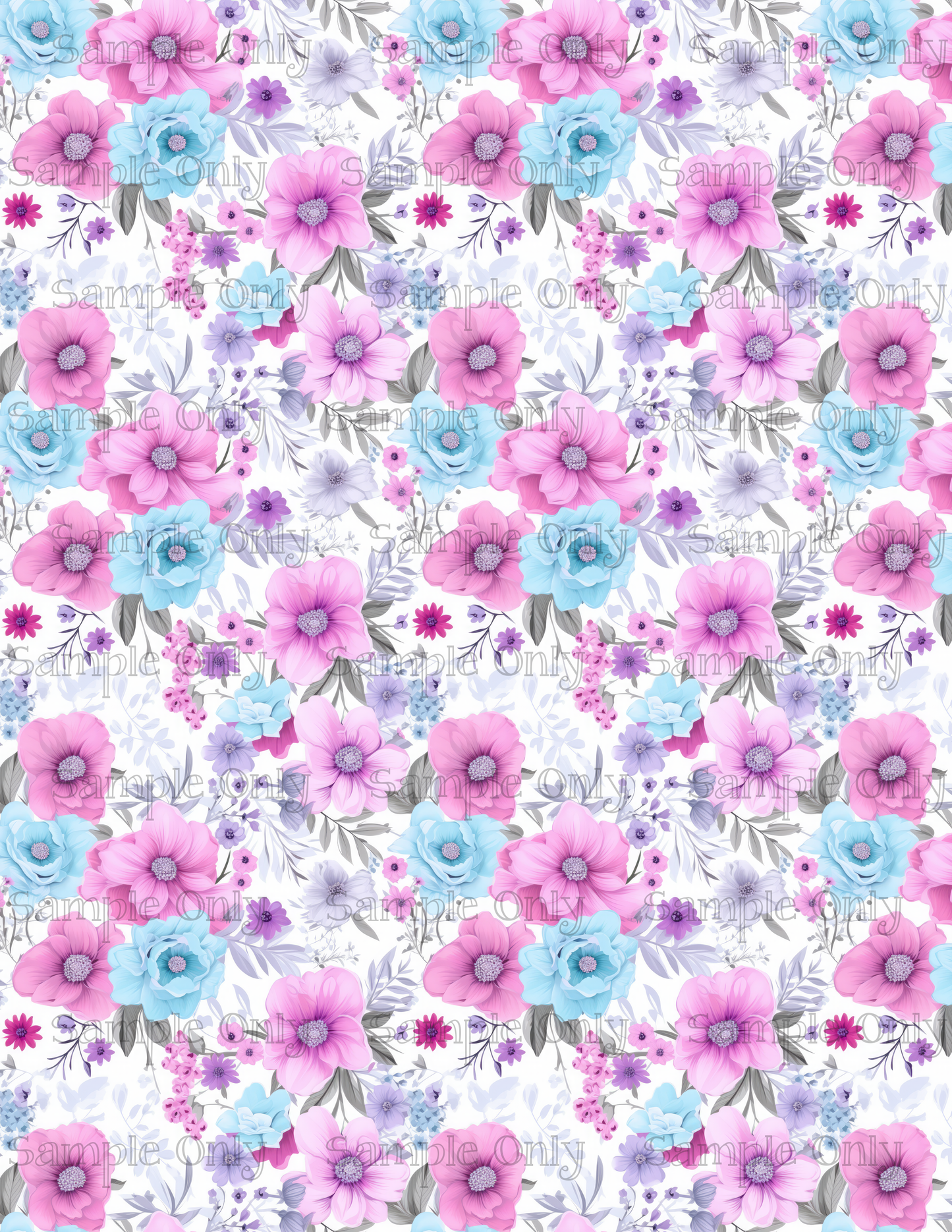 Pink Purple And Blue Flower Pattern Set-01 Image Sheet For Polymer Clay Transfer Decal DIGITAL FILE OR PRINTED
