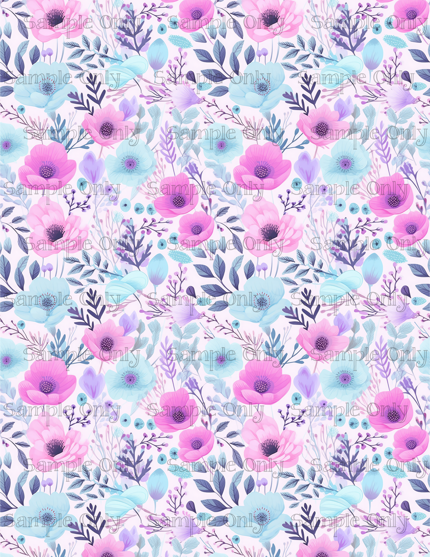 Pink Purple And Light Blue Flower Pattern Set-03 Image Sheet For Polymer Clay Transfer Decal DIGITAL FILE OR PRINTED