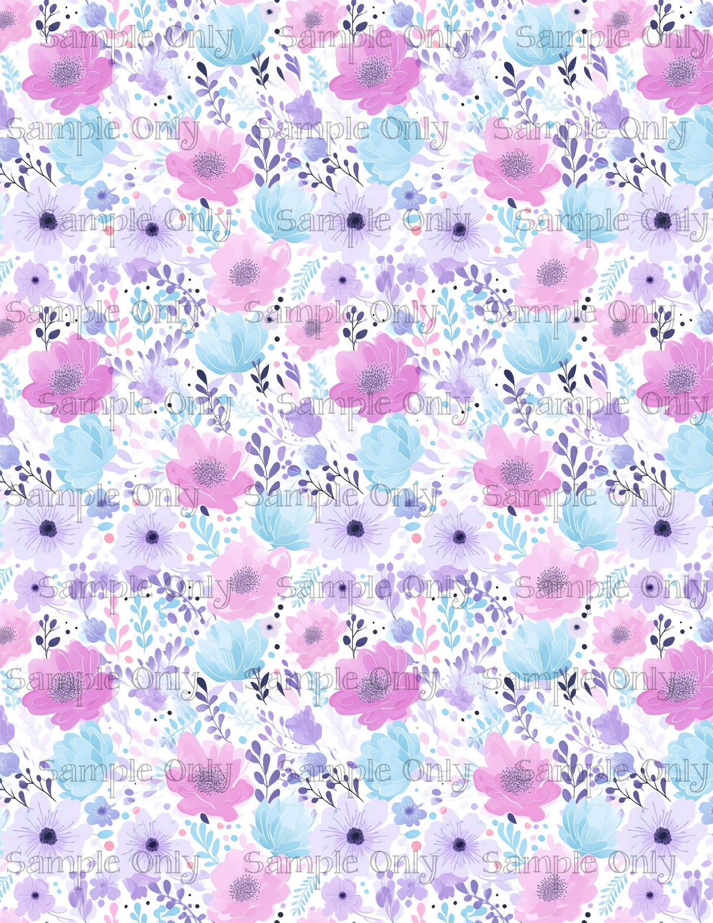 Pink Purple And Light Blue Flower Pattern Set-04 Image Sheet For Polymer Clay Transfer Decal DIGITAL FILE OR PRINTED