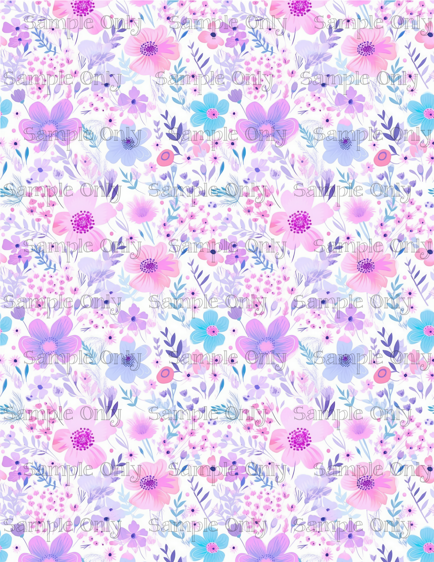 Pink Purple And Blue Flower Pattern Set-09 Image Sheet For Polymer Clay Transfer Decal DIGITAL FILE OR PRINTED