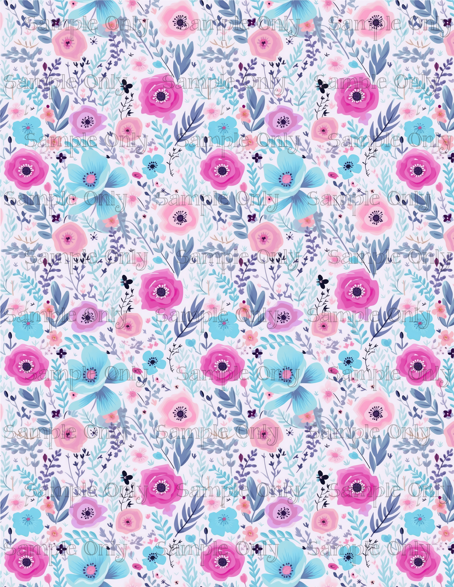 Pink Purple And Blue Flower Pattern Set-11 Image Sheet For Polymer Clay Transfer Decal DIGITAL FILE OR PRINTED