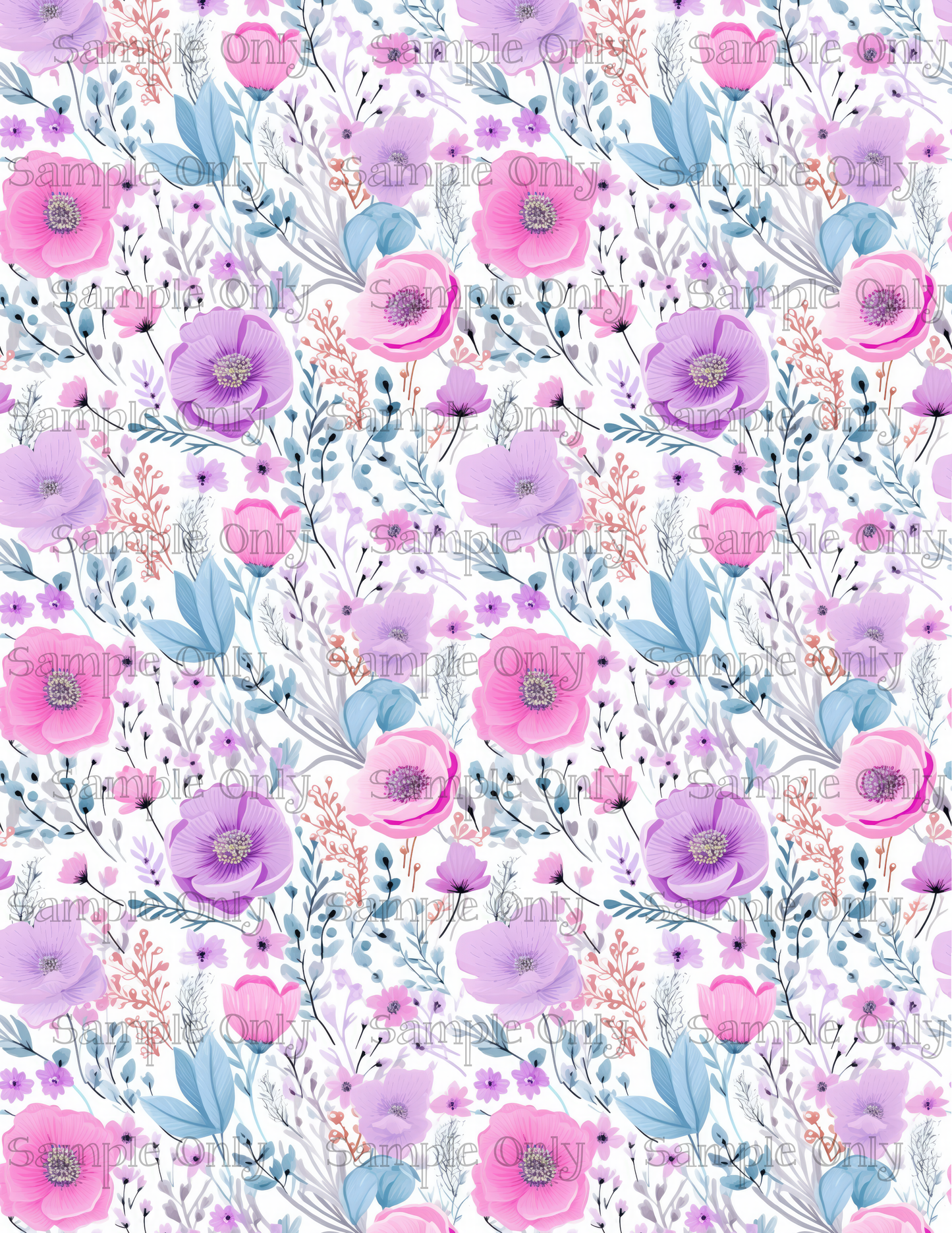 Pink Purple And Blue Flower Pattern Set-12 Image Sheet For Polymer Clay Transfer Decal DIGITAL FILE OR PRINTED