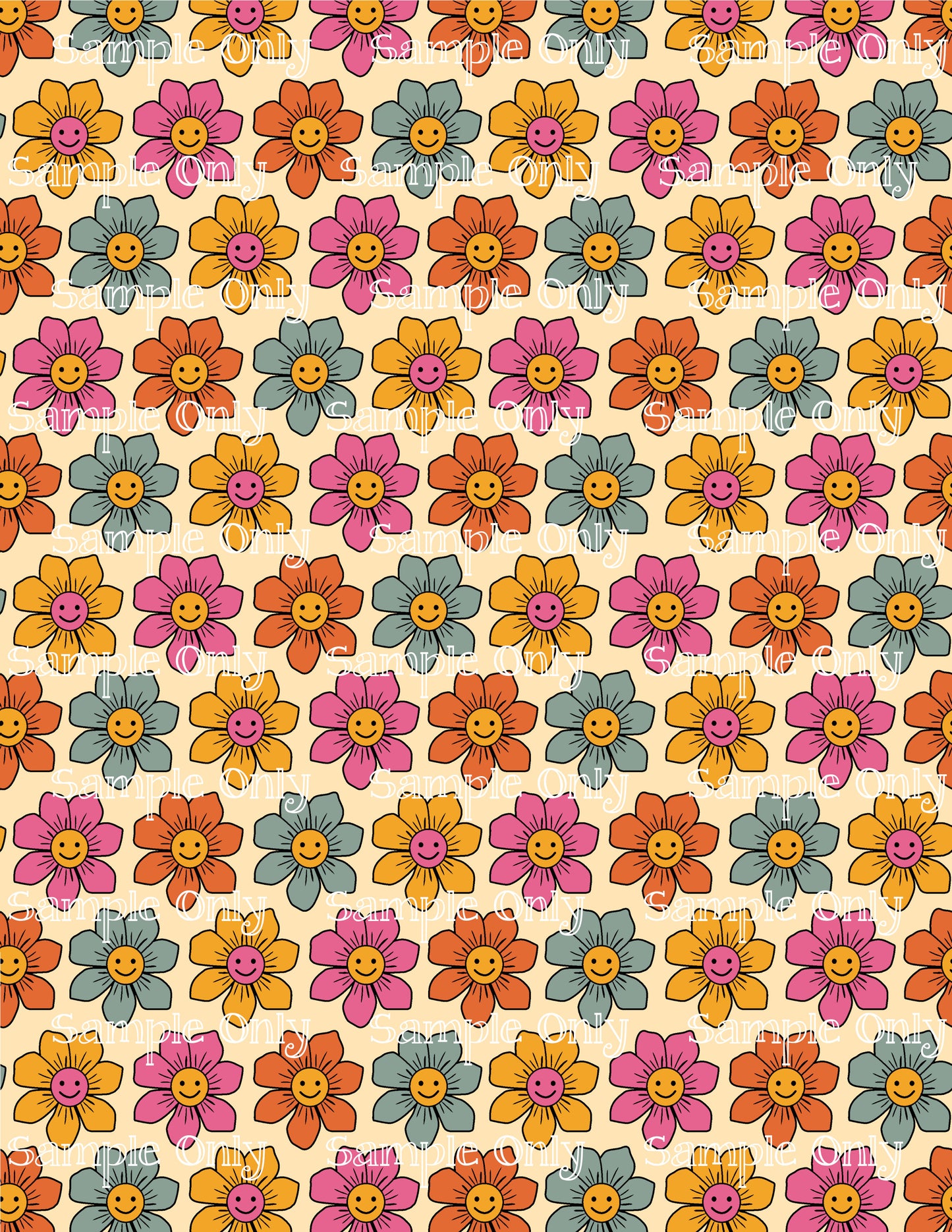 Retro Boho Happy Floral Pattern Image Sheet For Polymer Clay Transfer Decal DIGITAL FILE OR PRINTED RT07