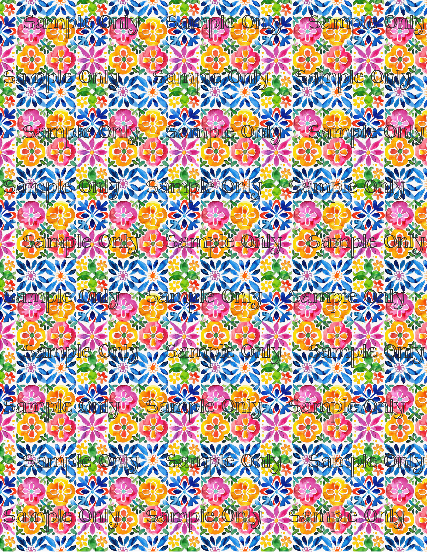 Siesta Watercolor Floral Tiles Pattern Image Sheet For Polymer Clay Transfer Decal DIGITAL FILE OR PRINTED