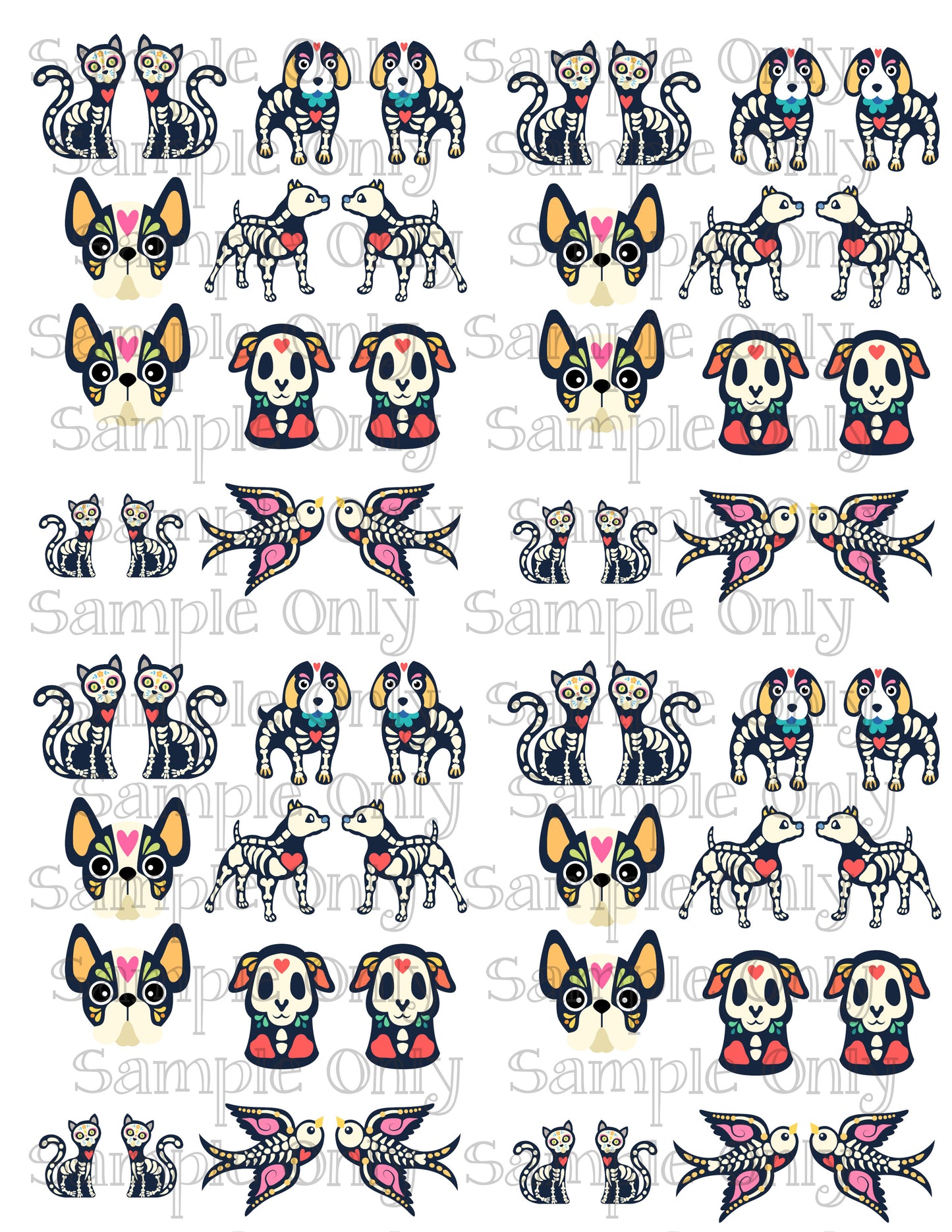 Sugar Skull Cats Dogs Birds Image Sheet For Polymer Clay Transfer Decal DIGITAL FILE OR PRINTED