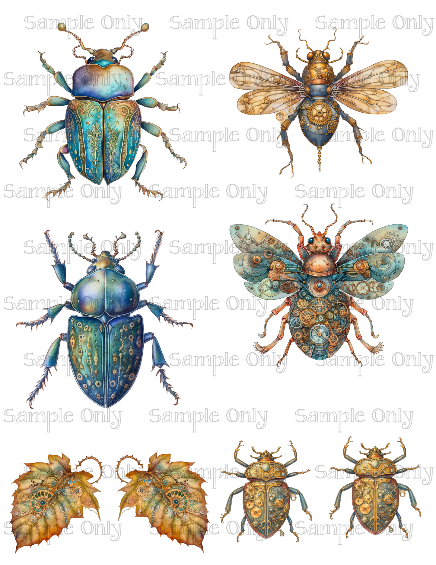 3.5 Inch Steampunk Insects Set-01 Image Sheet For Polymer Clay Transfer Decal DIGITAL FILE OR PRINTED