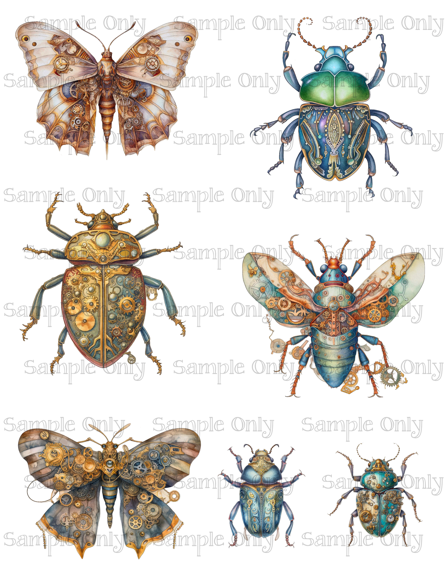 3.5 Inch Steampunk Insects Set-02 Image Sheet For Polymer Clay Transfer Decal DIGITAL FILE OR PRINTED