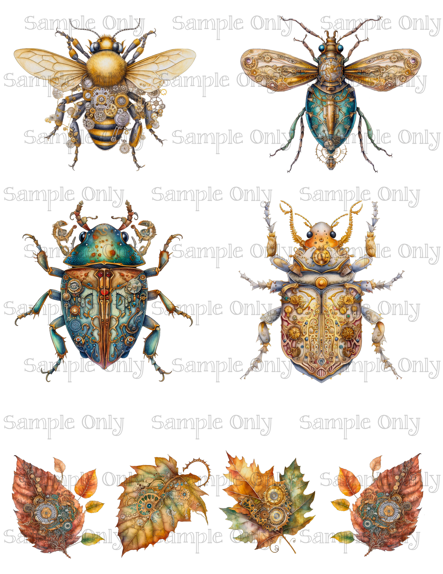 3.5 Inch Steampunk Insects Set-03 Image Sheet For Polymer Clay Transfer Decal DIGITAL FILE OR PRINTED