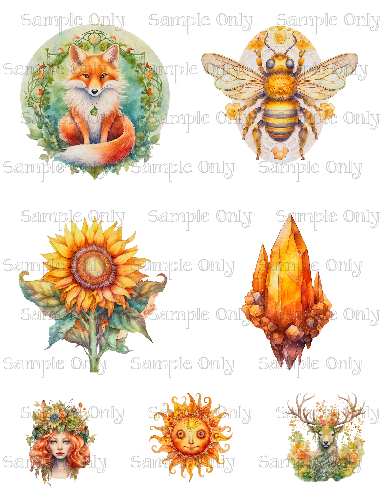 3.5 Inch Summer Solstice Set-05 Image Sheet For Polymer Clay Transfer Decal DIGITAL FILE OR PRINTED