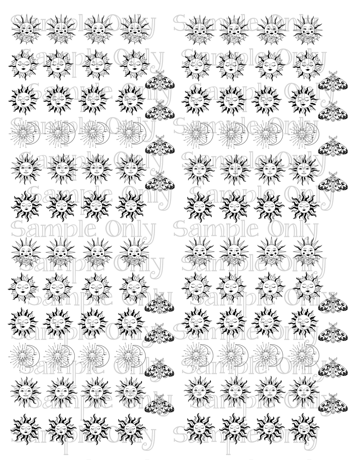 .75 Inch Sun Faces Image Sheet For Polymer Clay Transfer Decal DIGITAL FILE OR PRINTED