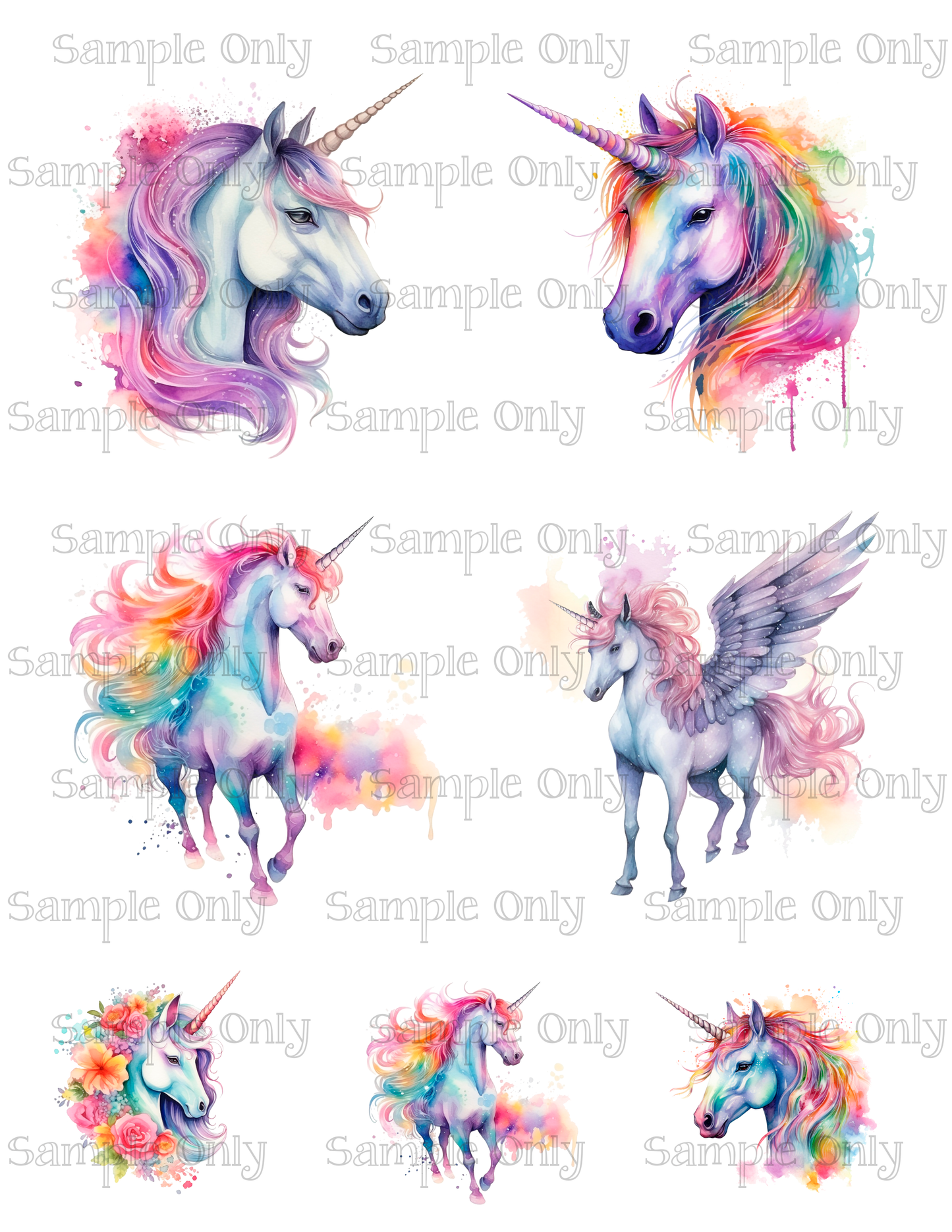 3.5 Inch Mystical Unicorn Set-01 Image Sheet For Polymer Clay Transfer Decal DIGITAL FILE OR PRINTED
