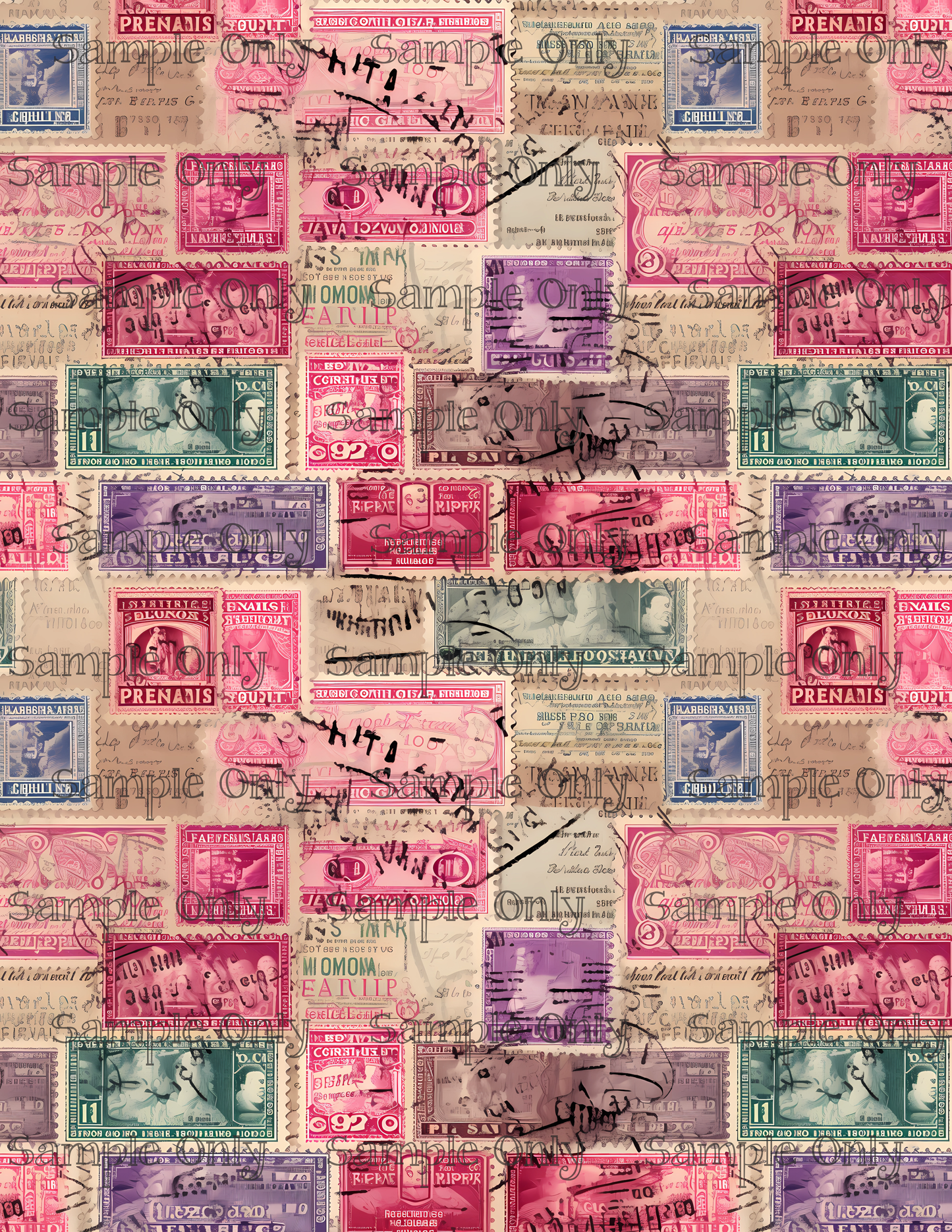 Vintage Stamp Collage Pattern Set 2 PRINTED Water Soluble Image Transfer Sheet For Polymer Clay