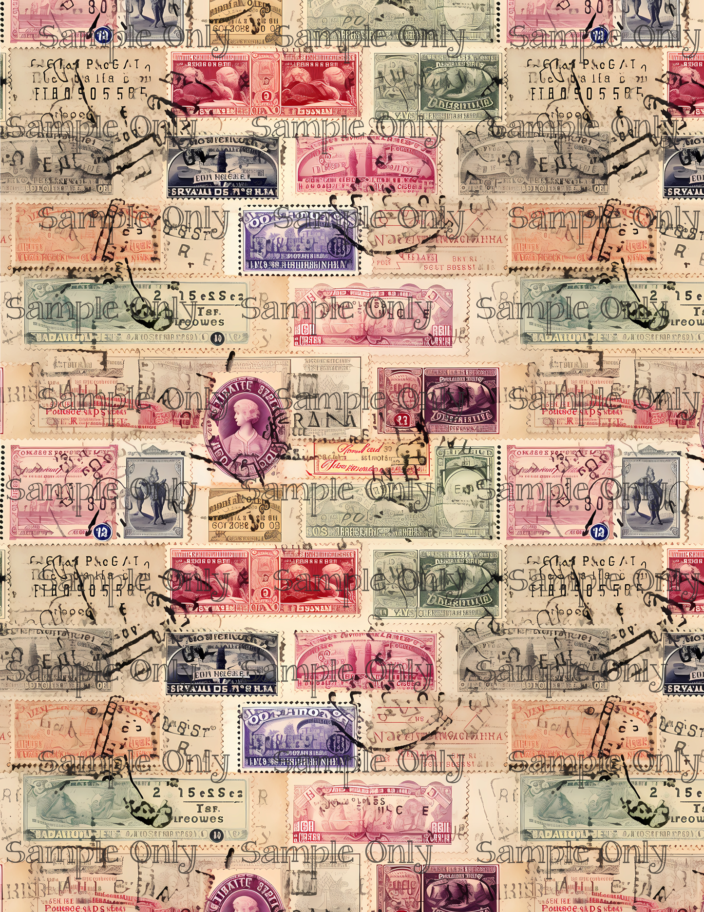 Vintage Stamp Collage Pattern Set 3 PRINTED Water Soluble Image Transfer Sheet For Polymer Clay