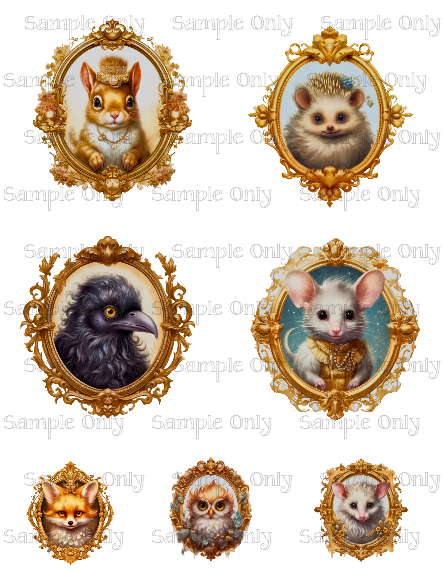3.5 Inch Victorian Animal Portraits Set-01 Image Sheet For Polymer Clay Transfer Decal DIGITAL FILE OR PRINTED