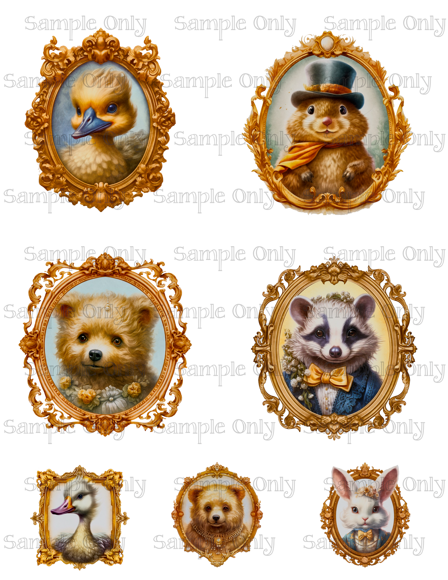 3.5 Inch Victorian Animal Portraits Set-02 Image Sheet For Polymer Clay Transfer Decal DIGITAL FILE OR PRINTED