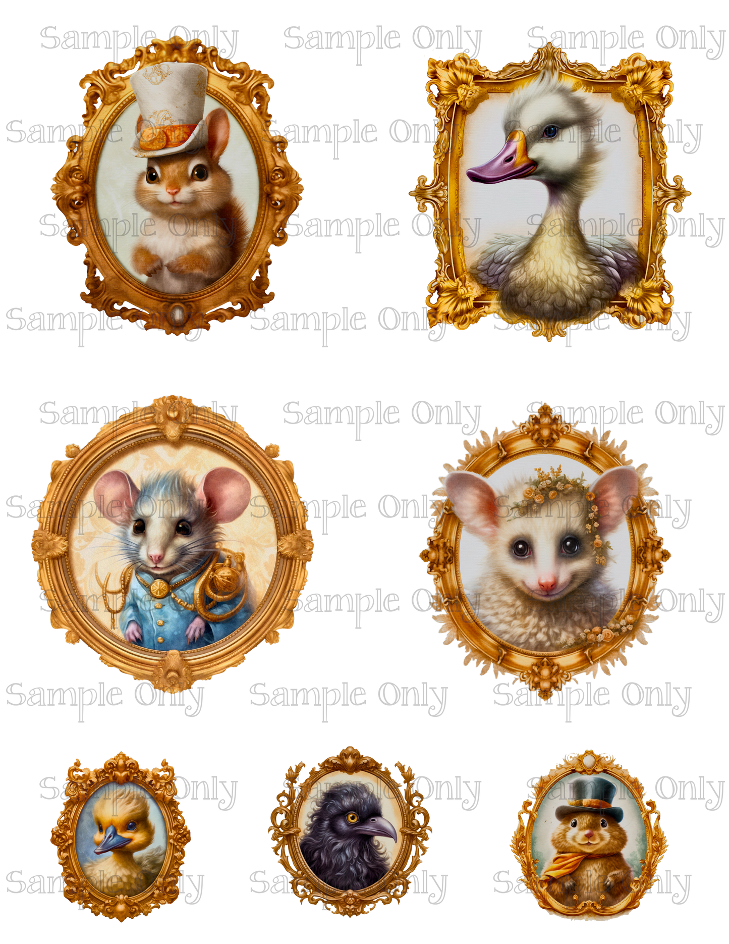 3.5 Inch Victorian Animal Portraits Set-03 Image Sheet For Polymer Clay Transfer Decal DIGITAL FILE OR PRINTED
