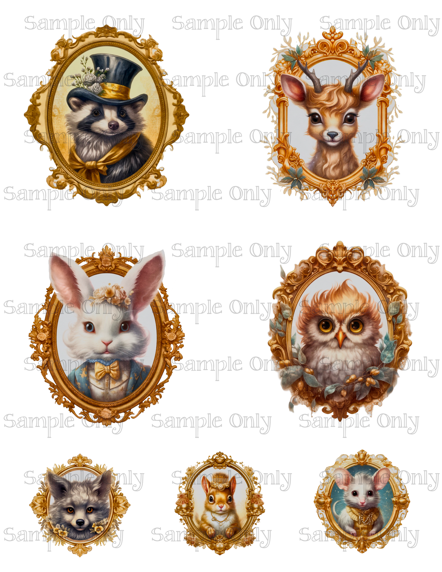 3.5 Inch Victorian Animal Portraits Set-04 Image Sheet For Polymer Clay Transfer Decal DIGITAL FILE OR PRINTED