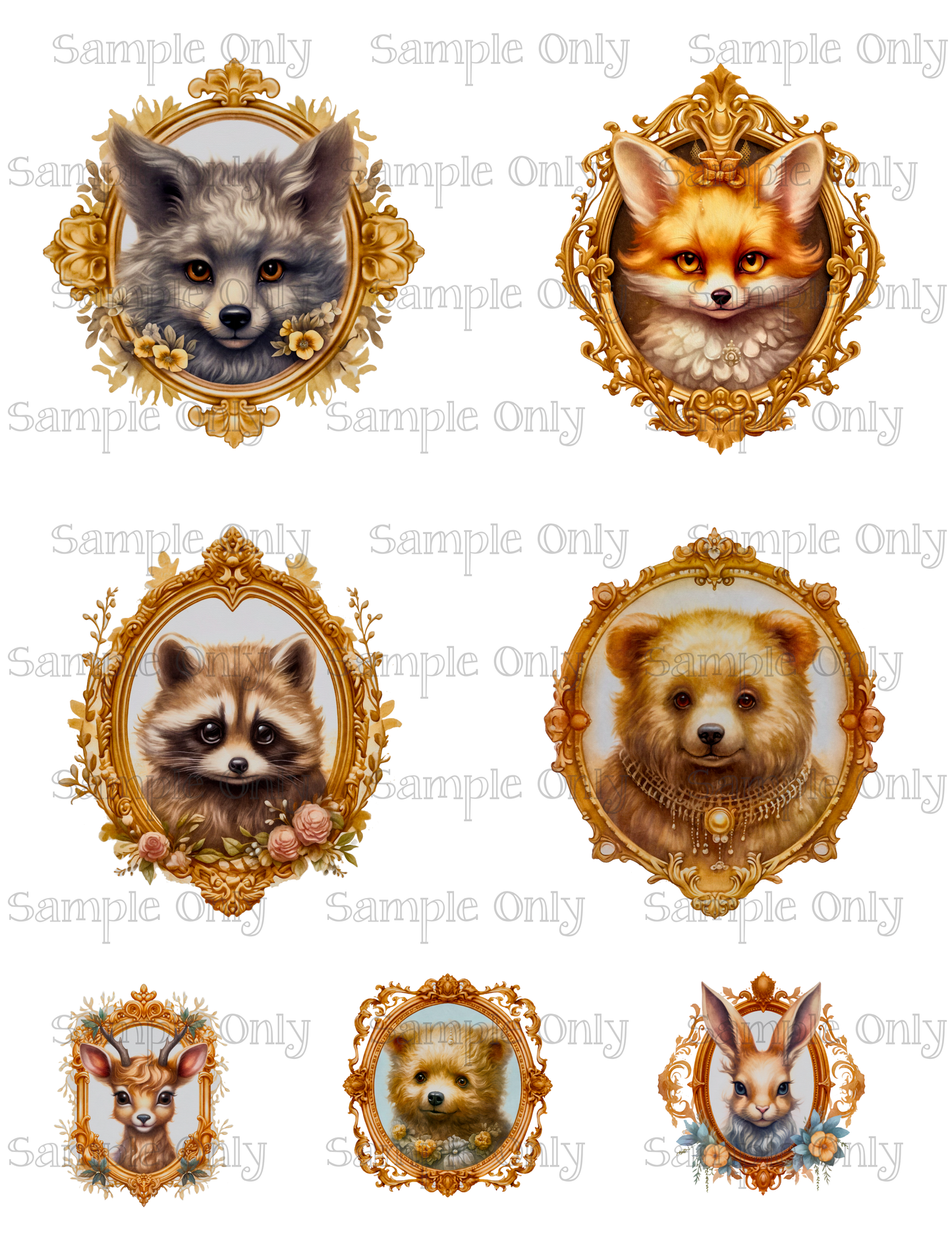 3.5 Inch Victorian Animal Portraits Set-05 Image Sheet For Polymer Clay Transfer Decal DIGITAL FILE OR PRINTED