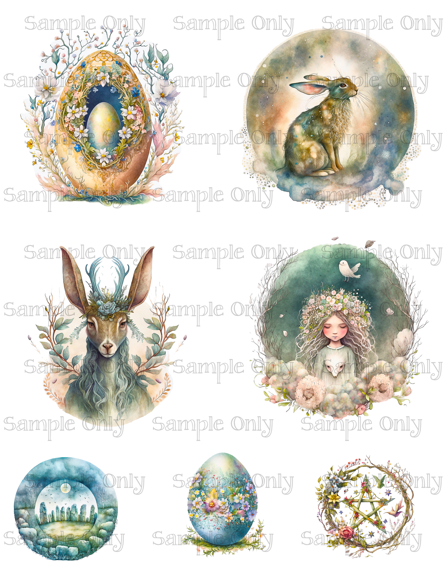 3.5 Inch Wiccan Easter Set-01 Image Sheet For Polymer Clay Transfer Decal DIGITAL FILE OR PRINTED