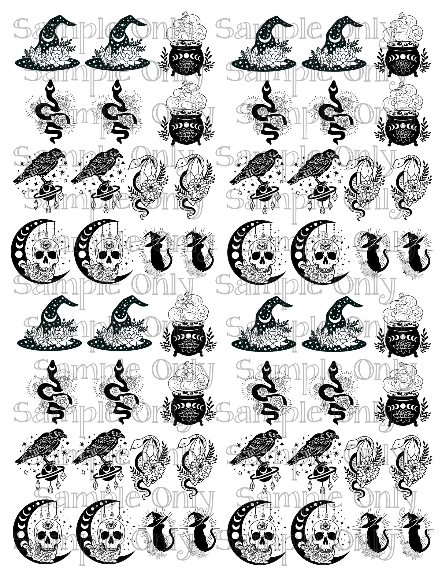 Witchy and Floral Set 2 DIGITAL OR PRINTED Image Transfer Sheet For Polymer Clay