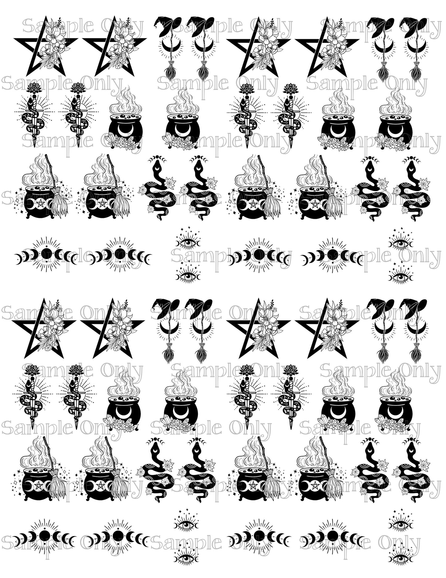 Witchy and Floral Set 1 DIGITAL OR PRINTED Image Transfer Sheet For Polymer Clay