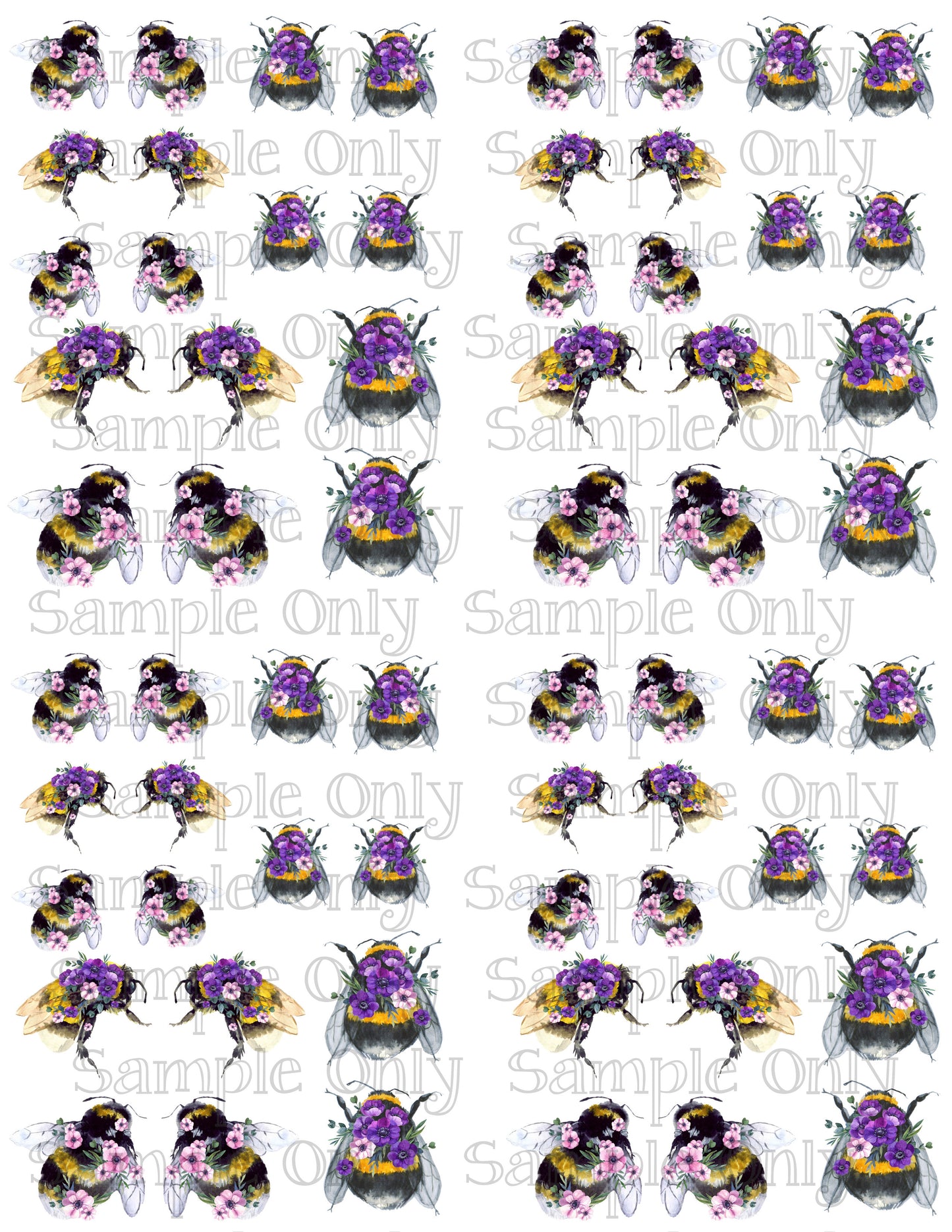 Floral Adorned Honey Bees Image Sheet For Polymer Clay Transfer Decal DIGITAL FILE OR PRINTED