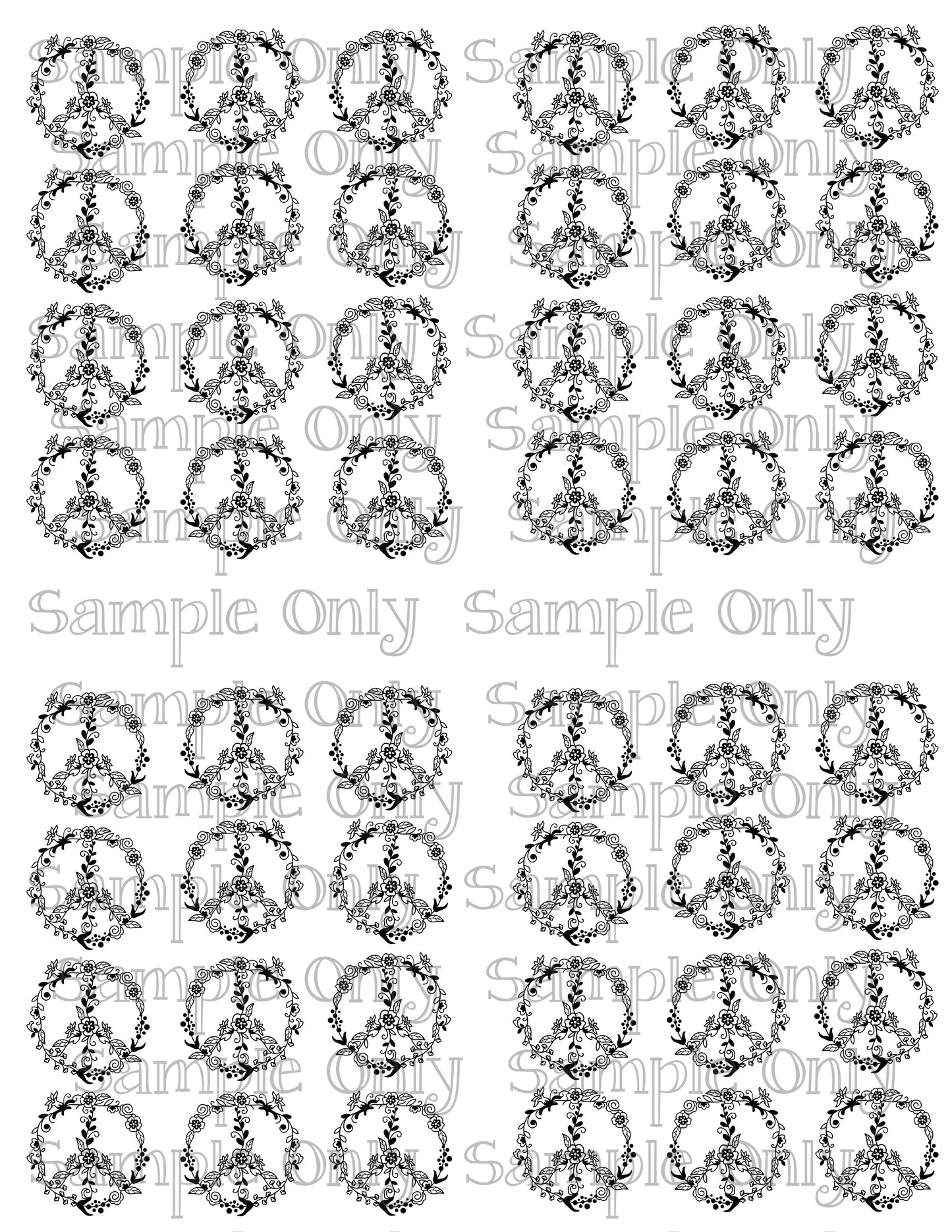 Floral Peace Sign Image Sheet For Polymer Clay Transfer Decal DIGITAL FILE OR PRINTED