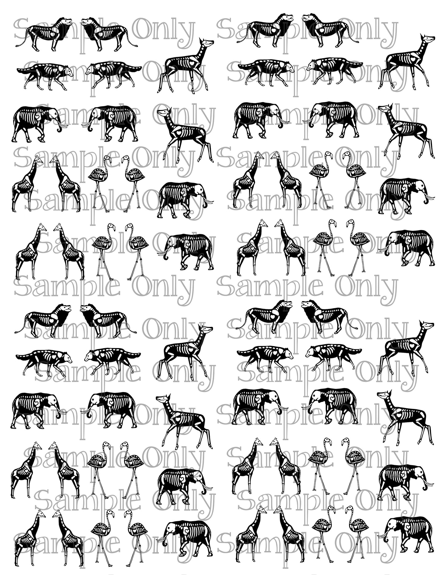 Black Skeleton Animals 1 DIGITAL OR PRINTED Image Transfer Sheet For Polymer Clay