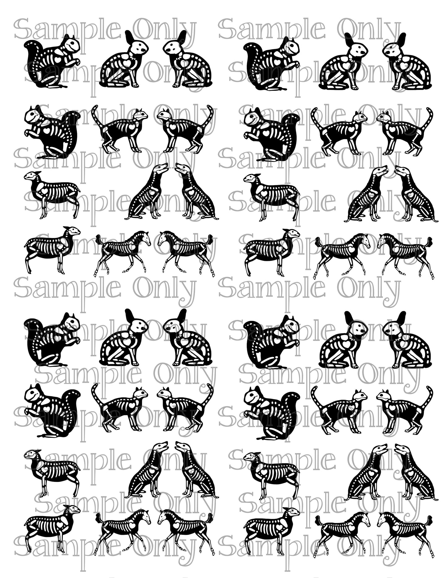 Black Skeleton Animals 2 DIGITAL OR PRINTED Image Transfer Sheet For Polymer Clay