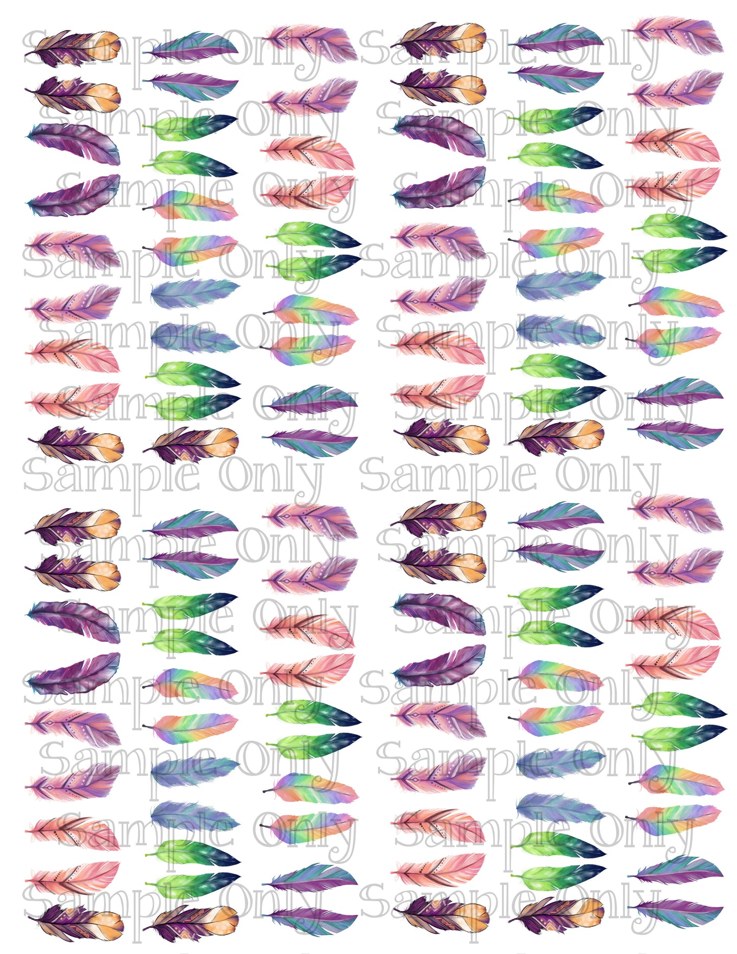 1.25 Inch Boho Pastel Feather Set-01 Image Sheet For Polymer Clay Transfer Decal DIGITAL FILE OR PRINTED