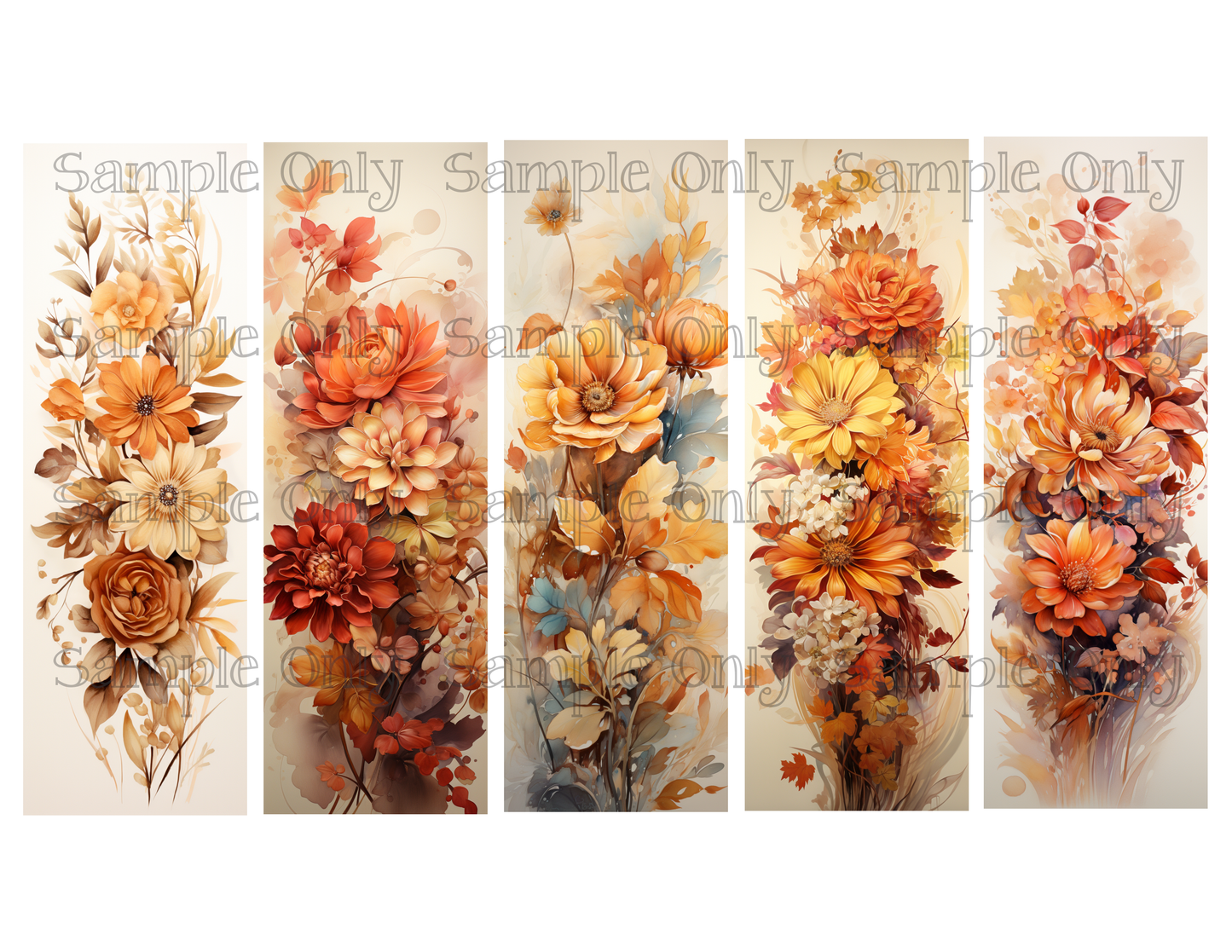 Autumn Flowers Bookmark Set 02 Printed Water Soluble Image Transfer Sheet For Polymer Clay
