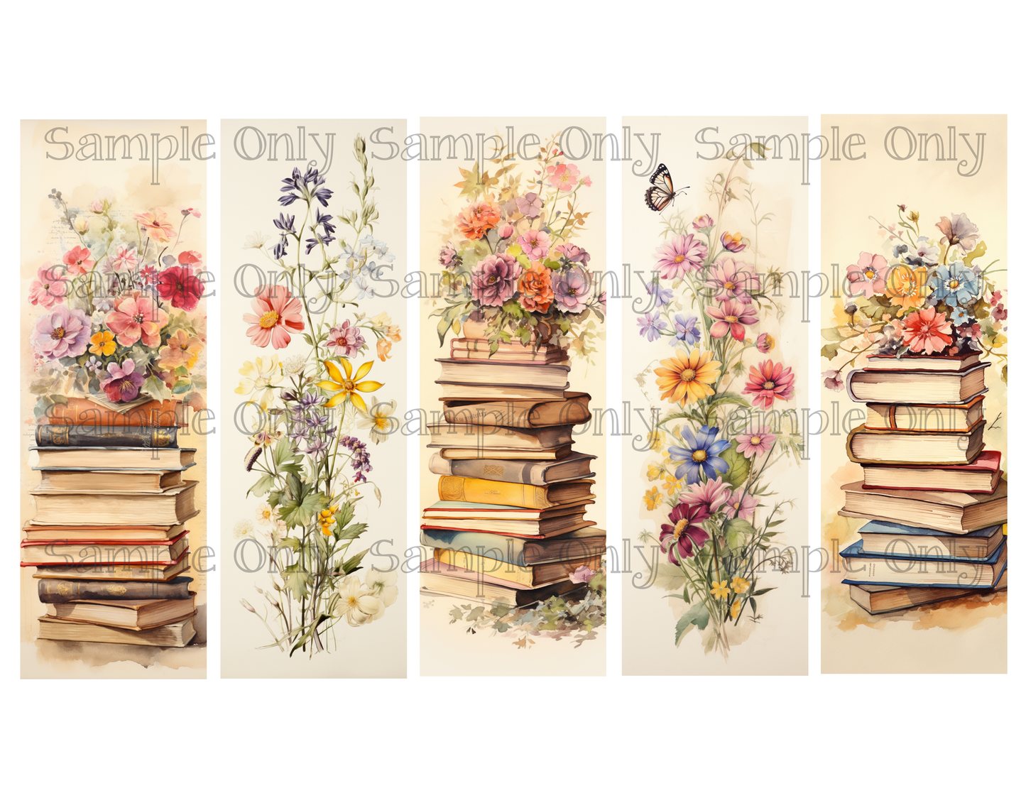 Books and Flowers Bookmark Set 01 Printed Water Soluble Image Transfer Sheet For Polymer Clay