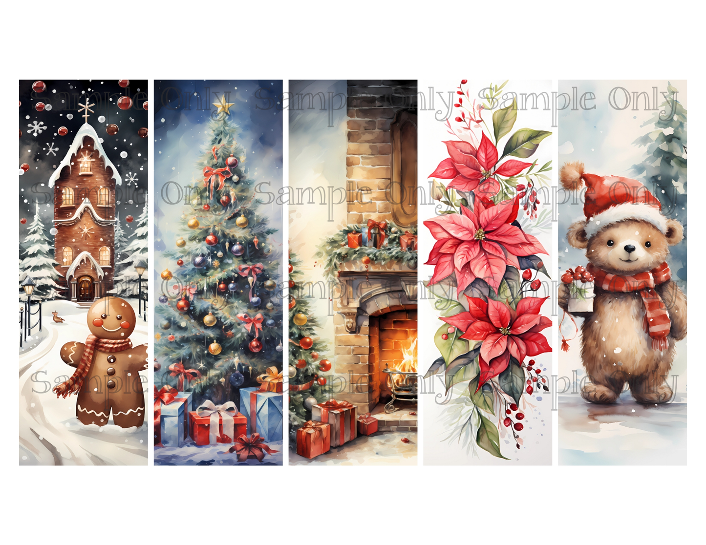 Christmas Bookmark Set 10 Printed Water Soluble Image Transfer Sheet For Polymer Clay